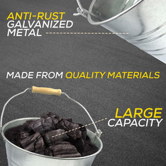 12L Galvanised Steel Bucket with Wooden Handle | Metal Bucket