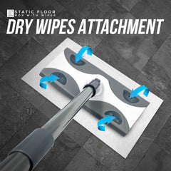 Static Floor Cleaning Mop with 10 Dry Wipes & Swivel Head