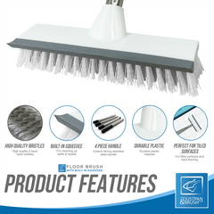 Deck Floor Scrubbing Brush with 4 Piece Handle & Squeegee