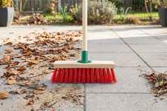 12" Stiff PVC Outdoor Broom with Handle | Red Garden Sweeping Brush