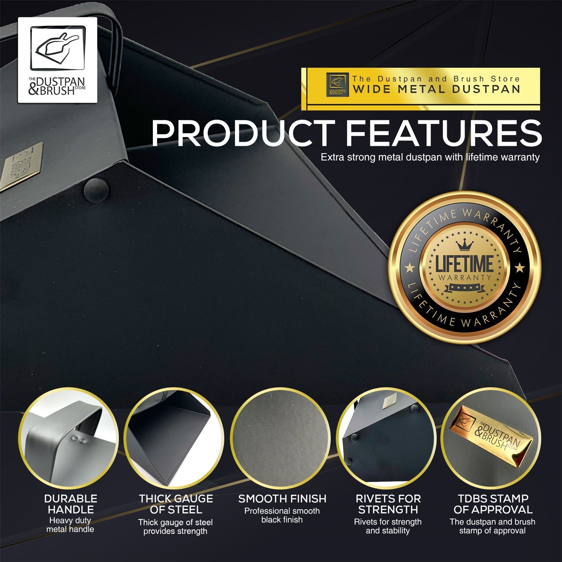 Strong Trade Heavy Duty Metal Dustpan 350mm – Thick Gauge Black