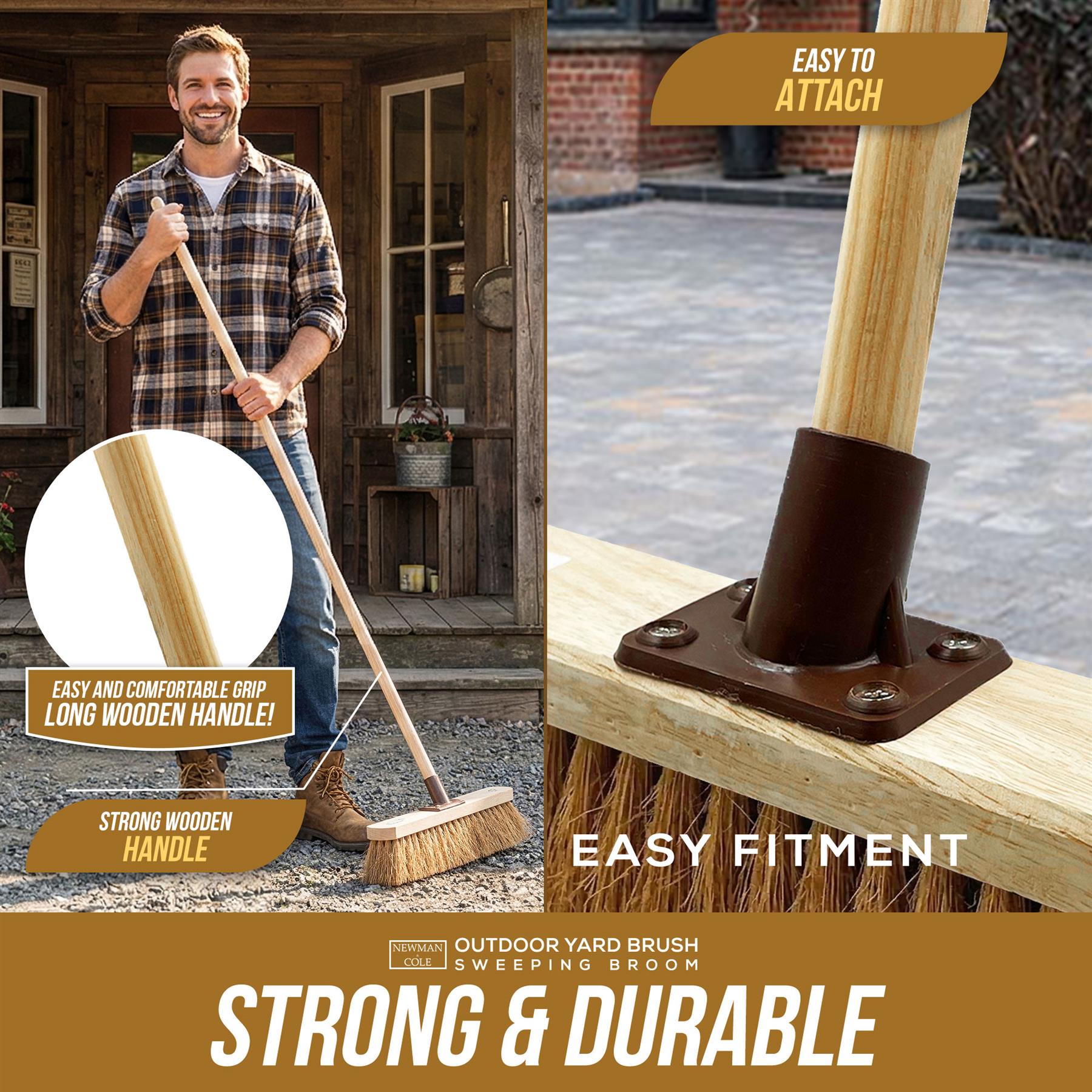 12" Newman & Cole Natural Coco Broom with Wooden Handle