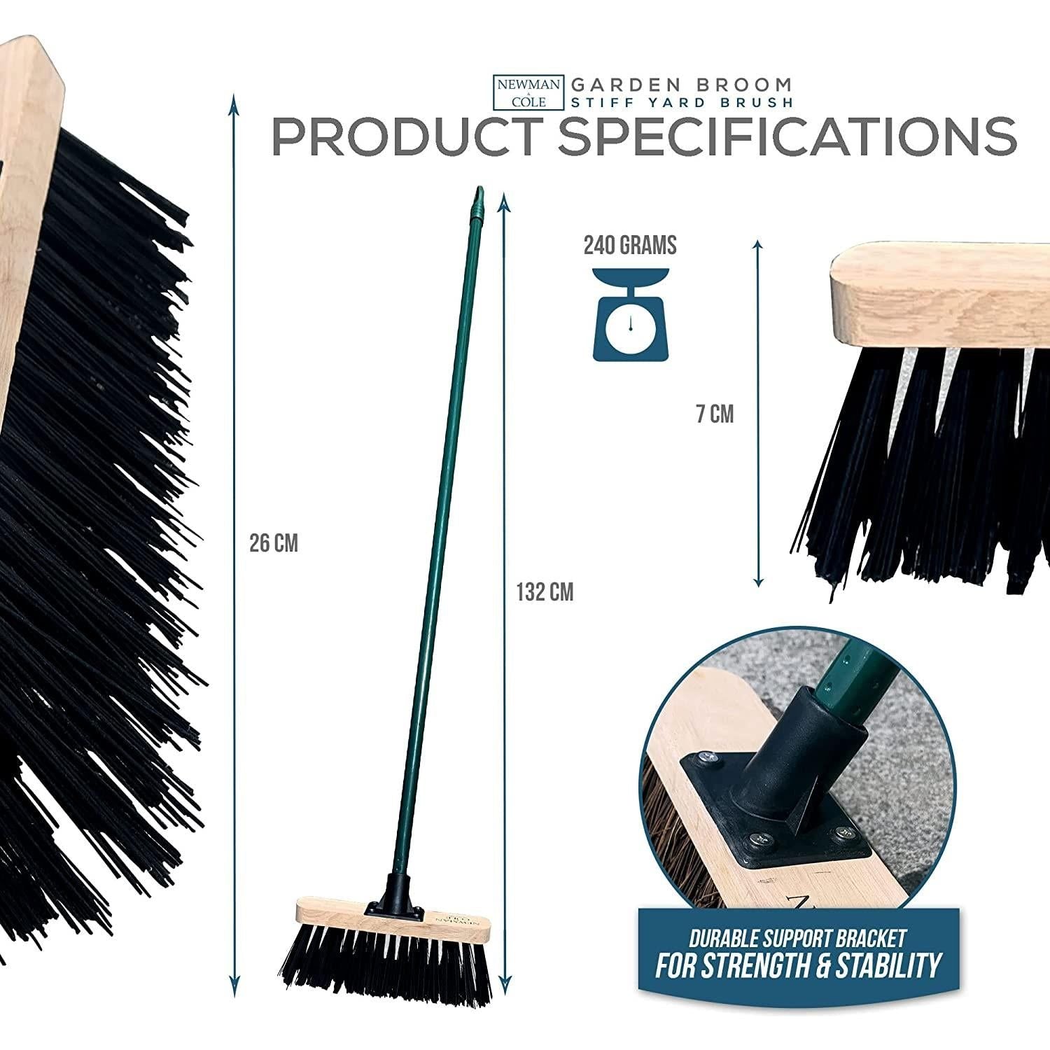 10" Newman and Cole PVC Broom Head with Screw Fit Bracket and Green Metal Handle