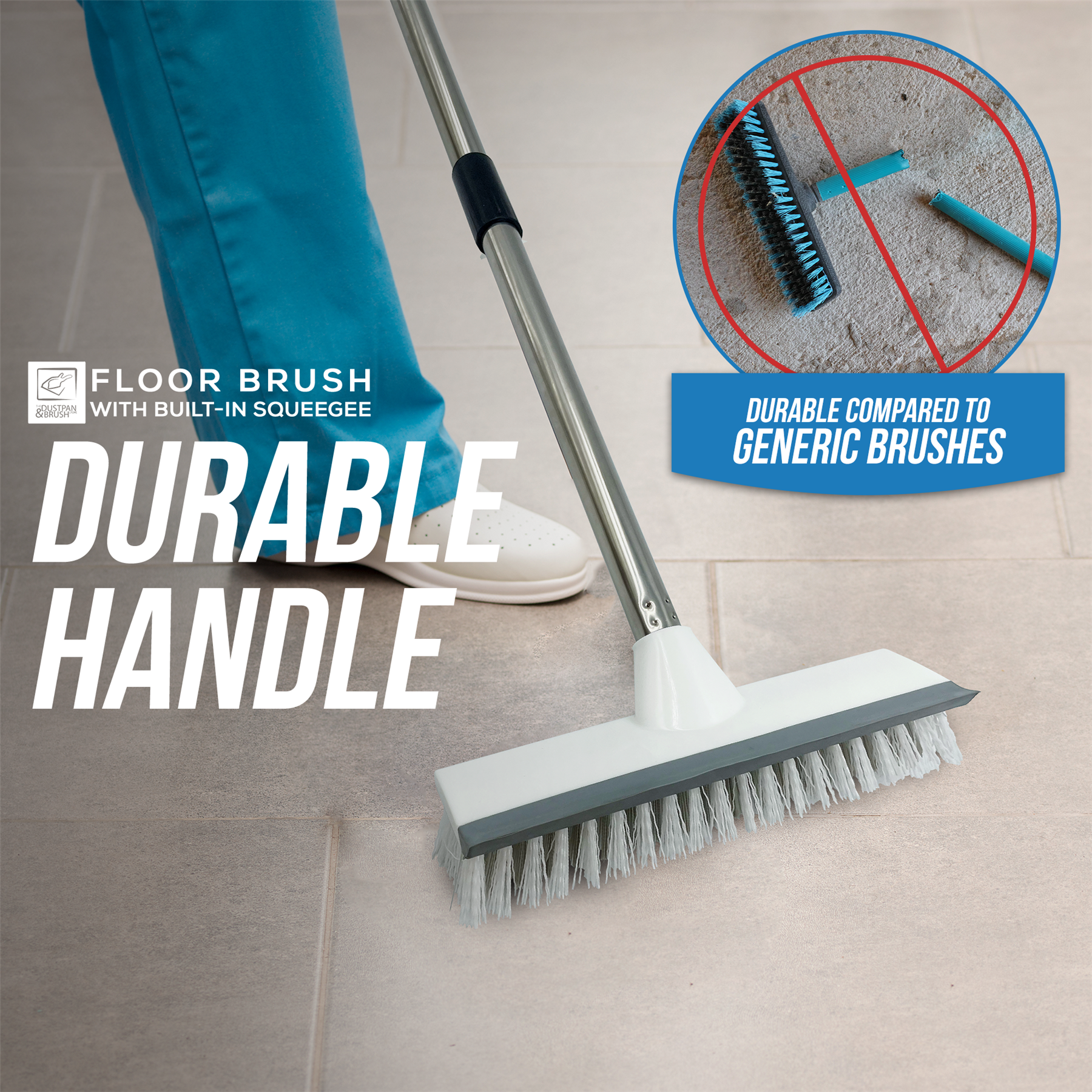 Deck Floor Scrubbing Brush with 4 Piece Handle & Squeegee