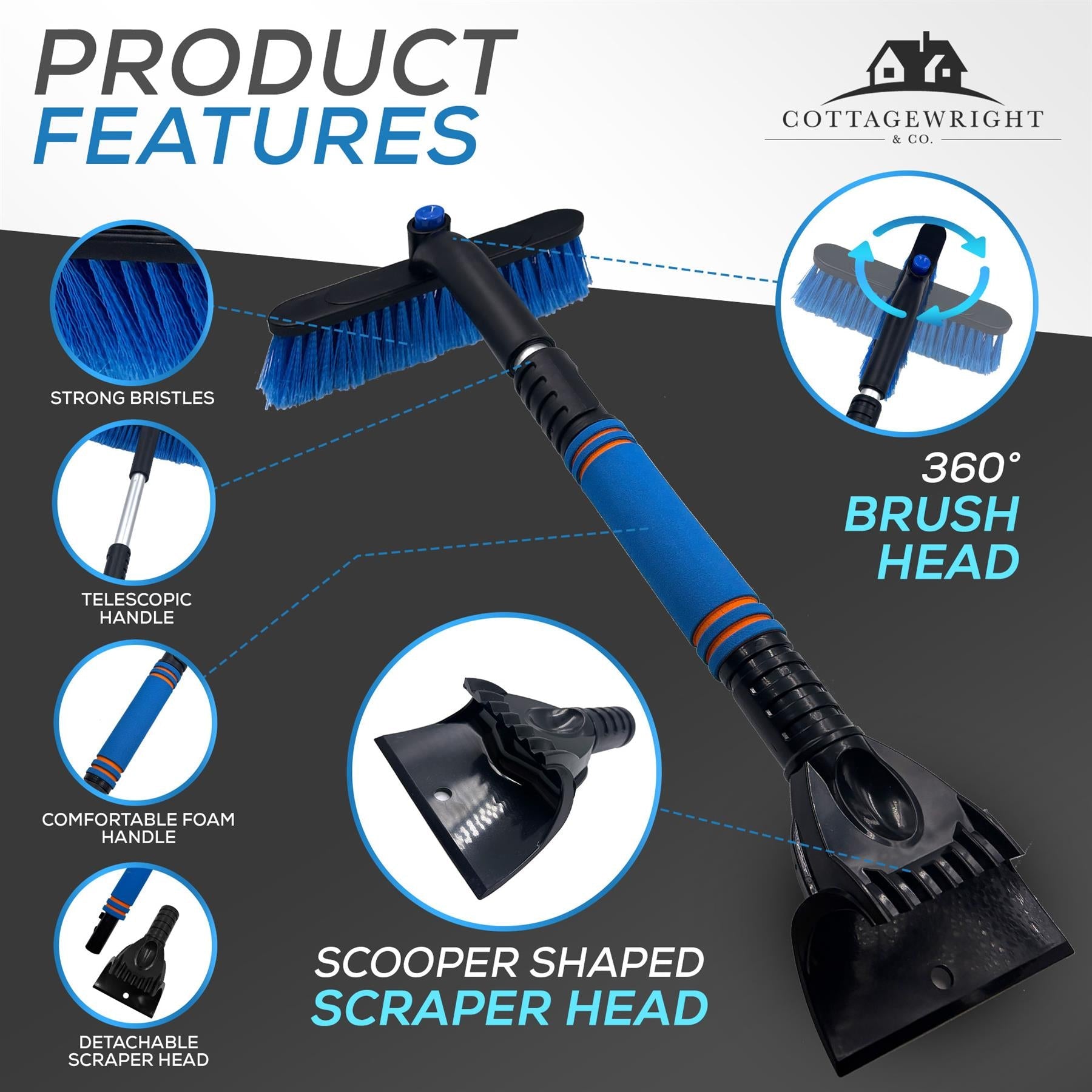 Telescopic Ice Scraper & Snow Brush for Cars – Extending Handle