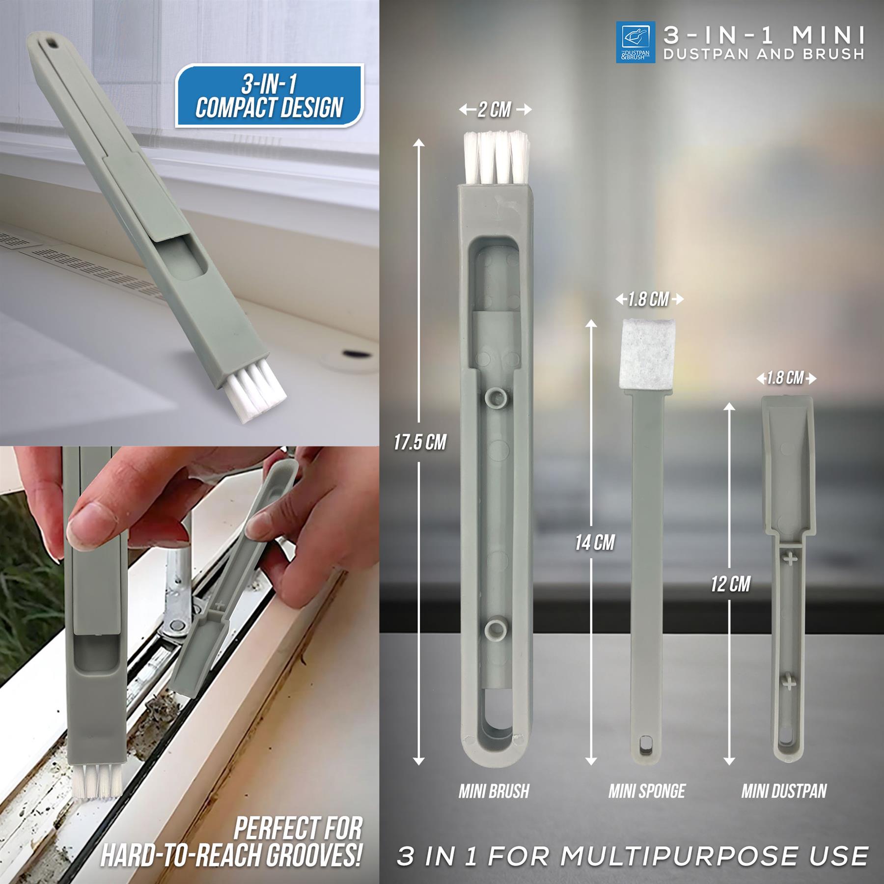 4 in 1 Micro Dustpan and Brush Set | Window Track Cleaner