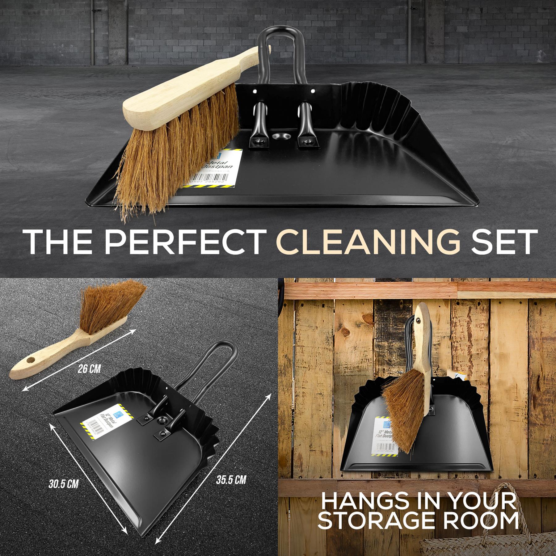 12" Metal Dustpan and Brush Set | Heavy Duty Soft Bristle Sweeper