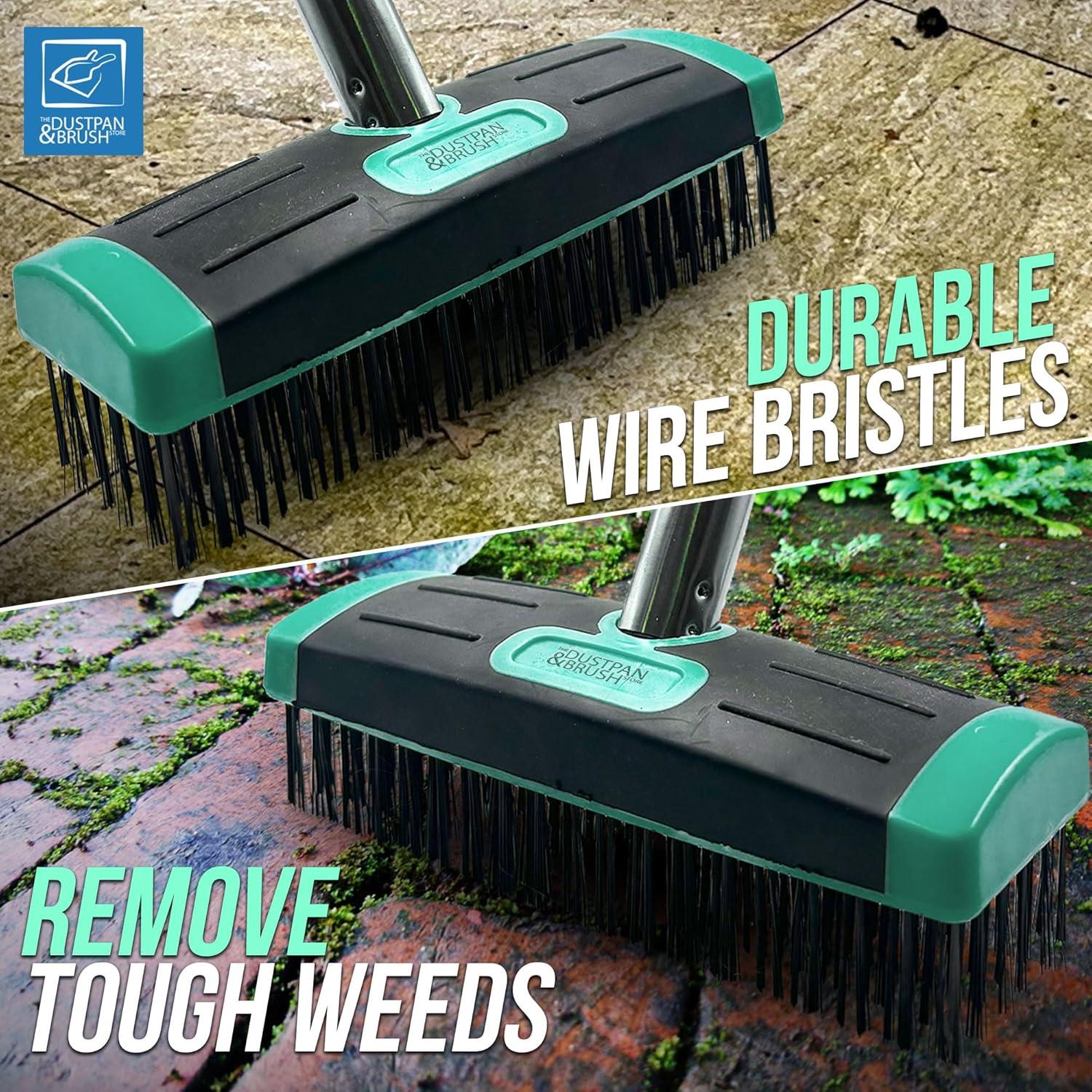 Wire Broom for Moss & Weed Removal | 4pc Long Handle Brush
