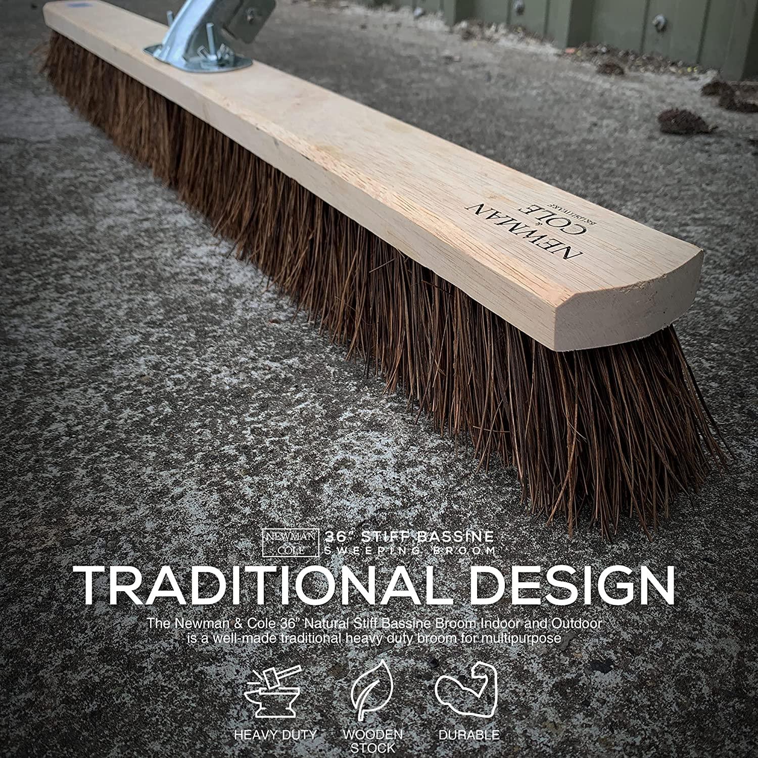 36" Newman and Cole Large Stiff Natural Bassine Broom Head with Hole