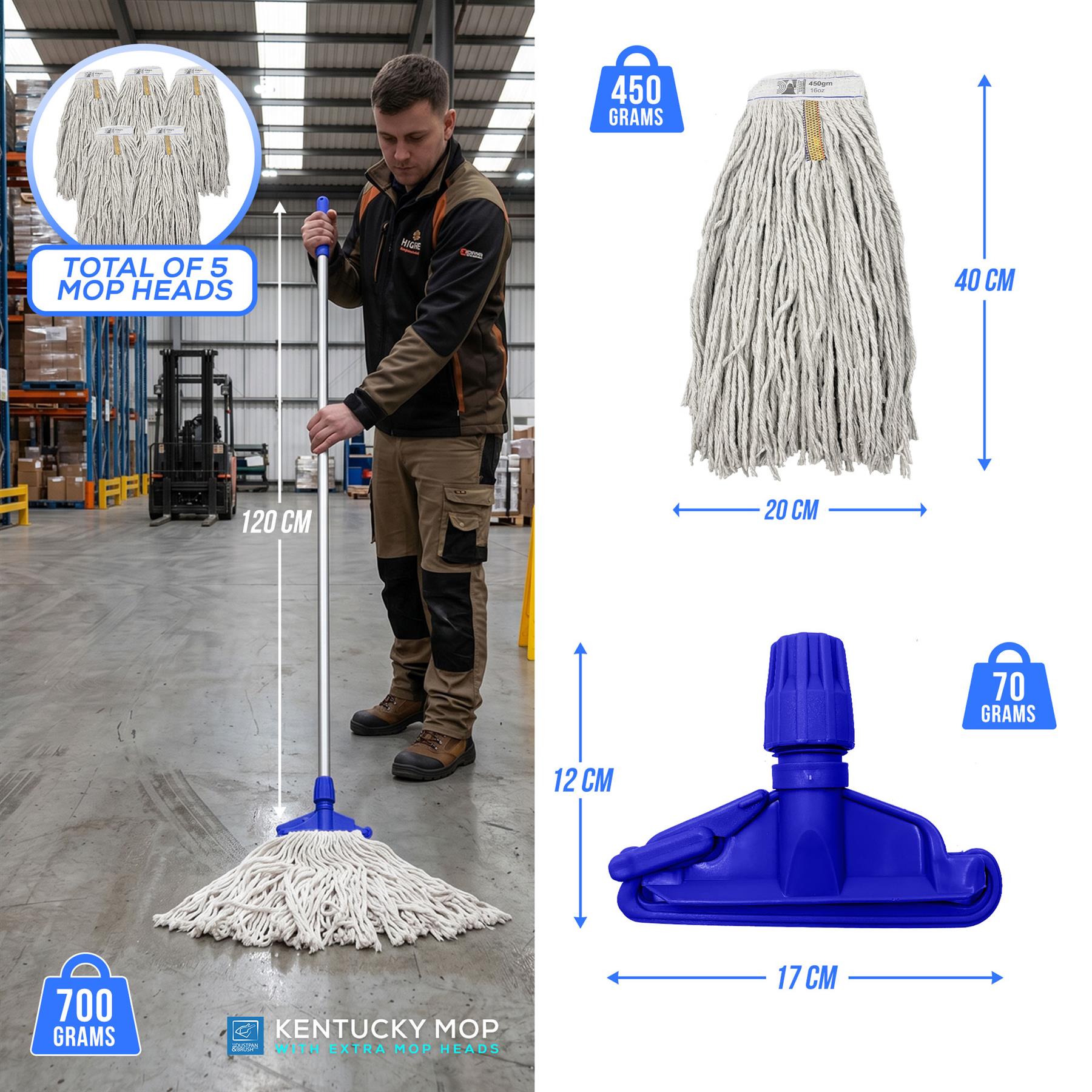 Blue Kentucky Mop Set with 5 Mop Heads & Handle
