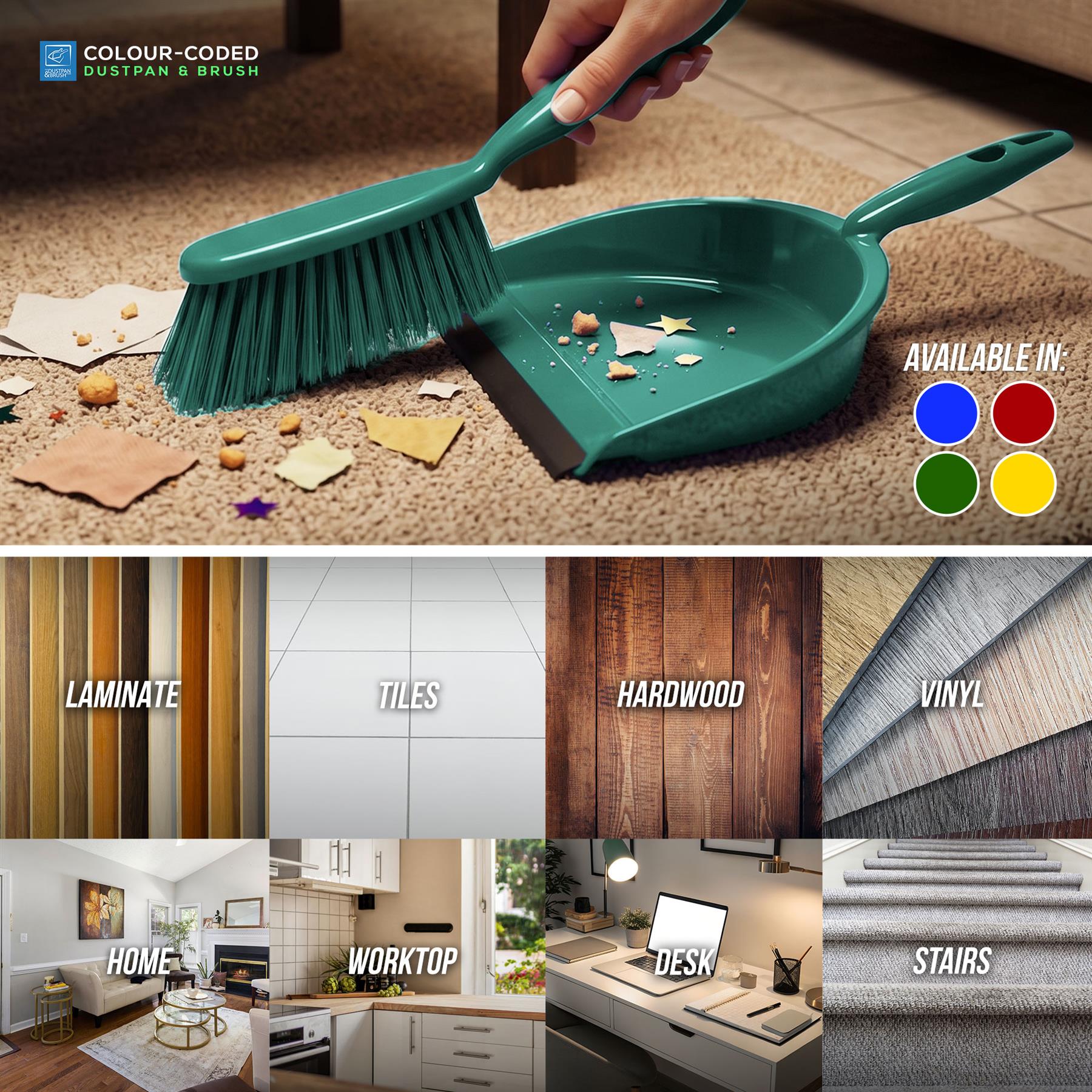 Colour Coded Green Dustpan Set