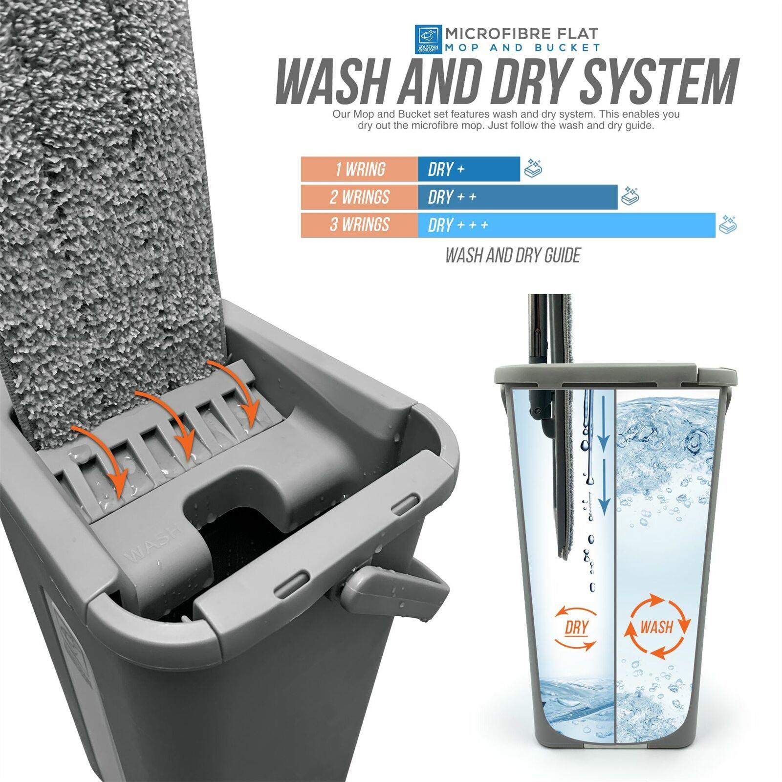 Magic Wash & Dry Flat Mop and Bucket Set – Compact Floor Cleaning