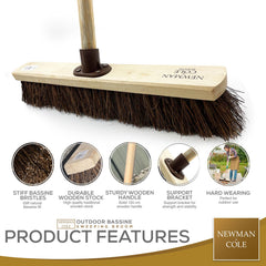 18" Newman & Cole Bassine Broom with Handle | Heavy Duty Outdoor Brush