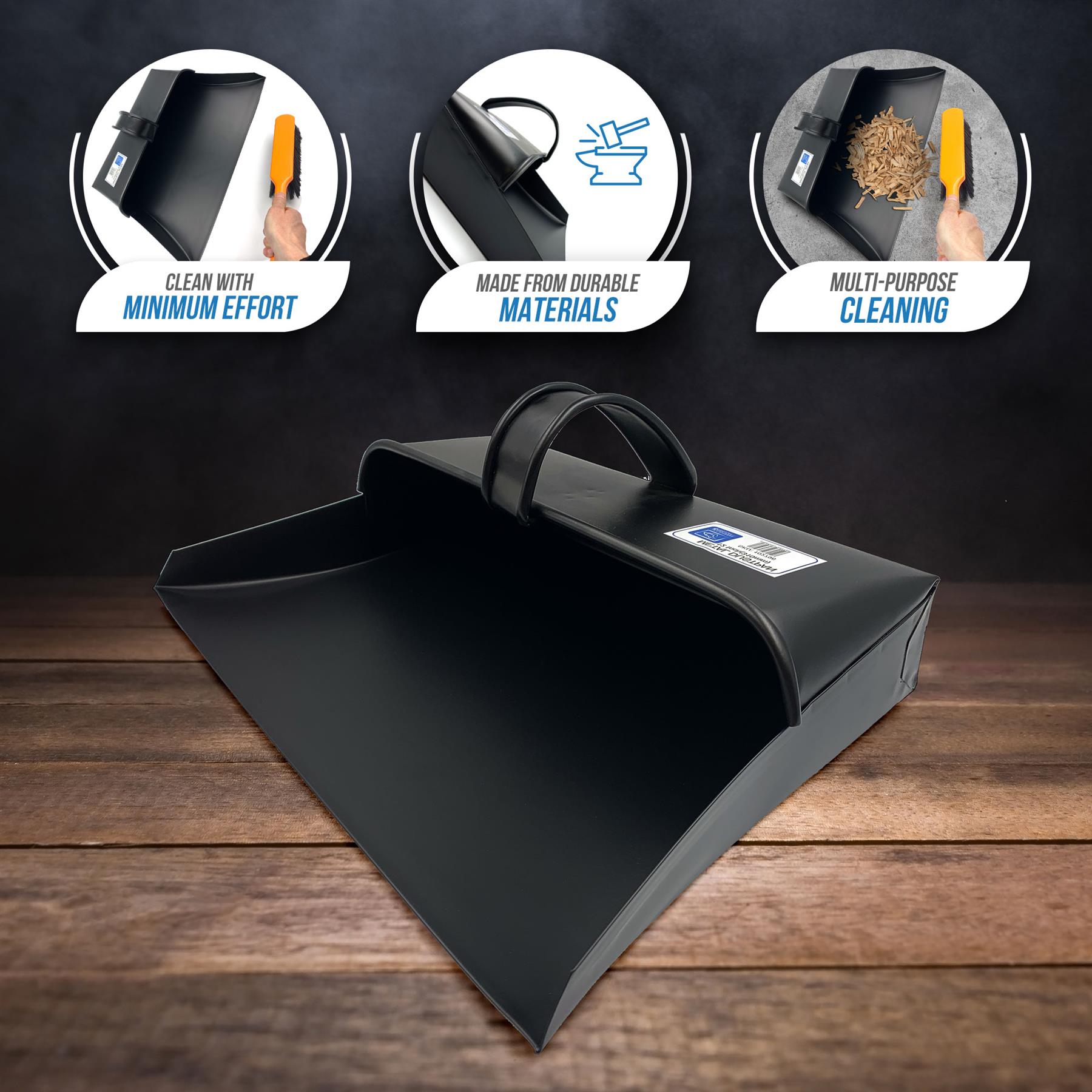 Traditional Black Metal Hooded Dustpan