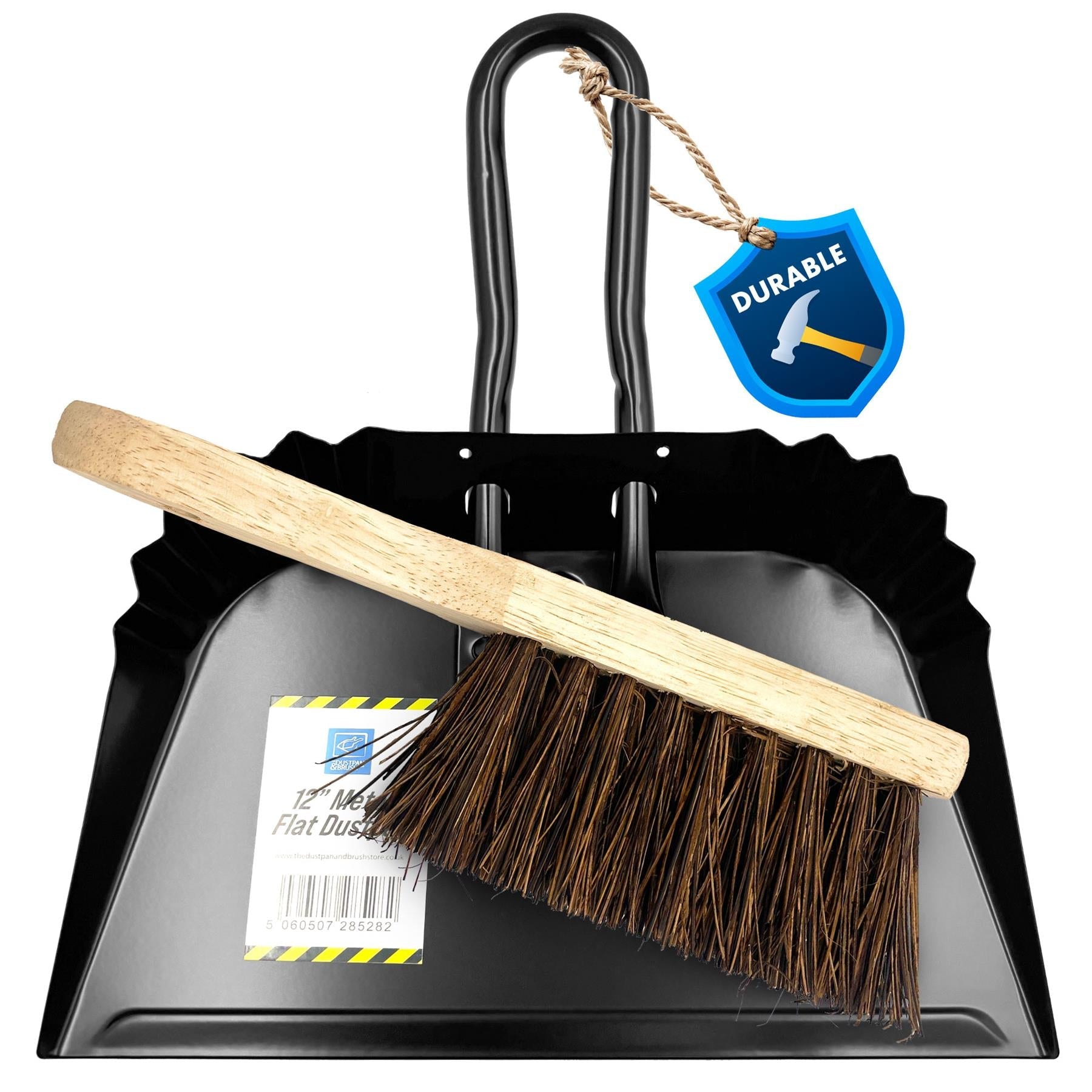 12" Metal Dustpan and Brush Set | Stiff Bassine Heavy Duty Sweeper