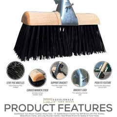 13" Newman & Cole PVC Saddle Broom with Handle | Heavy Duty Yard Brush