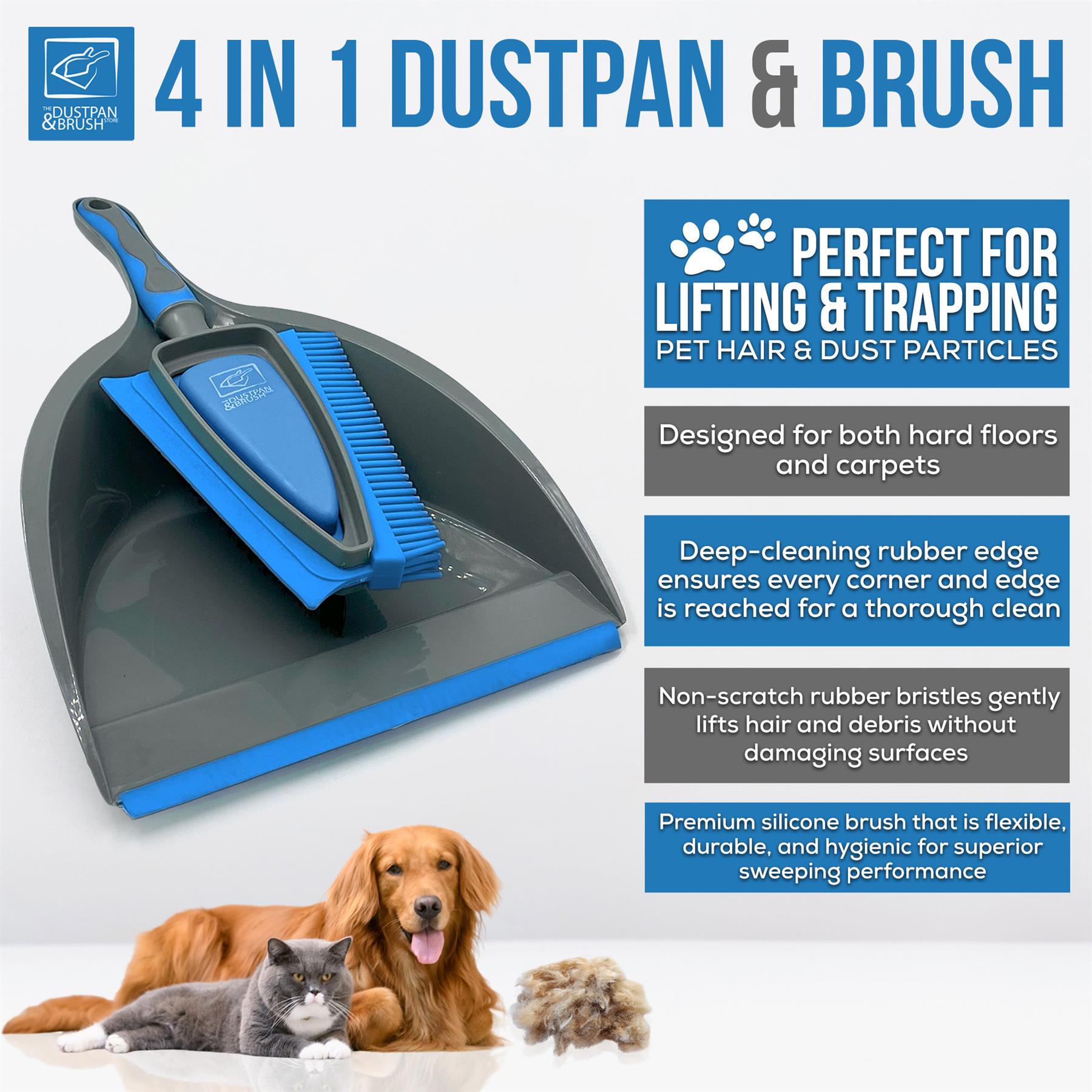 4 in 1 Rubber Dustpan and Brush Set for Pet Hair