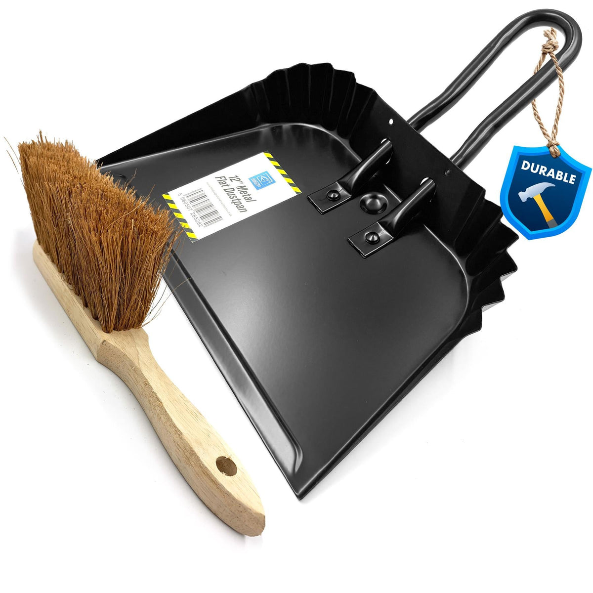 12" Metal Dustpan and Brush Set | Heavy Duty Soft Bristle Sweeper