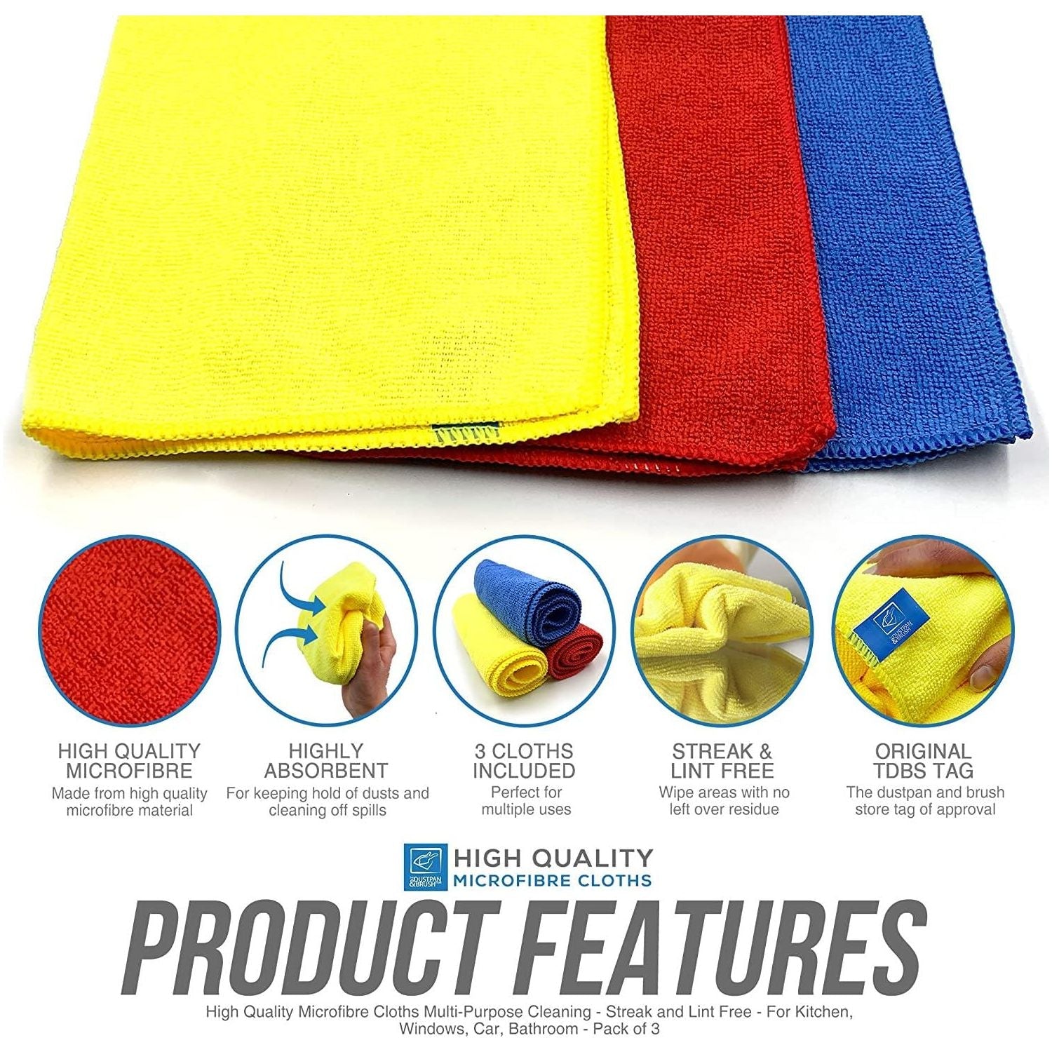 Large Soft Absorbent Microfibre Cloths - Pack of 3, 12, 24