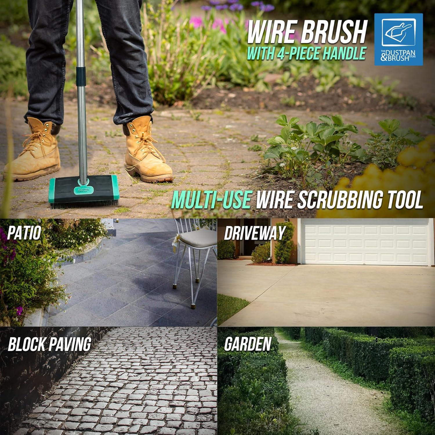 Wire Broom for Moss & Weed Removal | 4pc Long Handle Brush