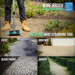 Wire Broom for Moss & Weed Removal | 4pc Long Handle Brush