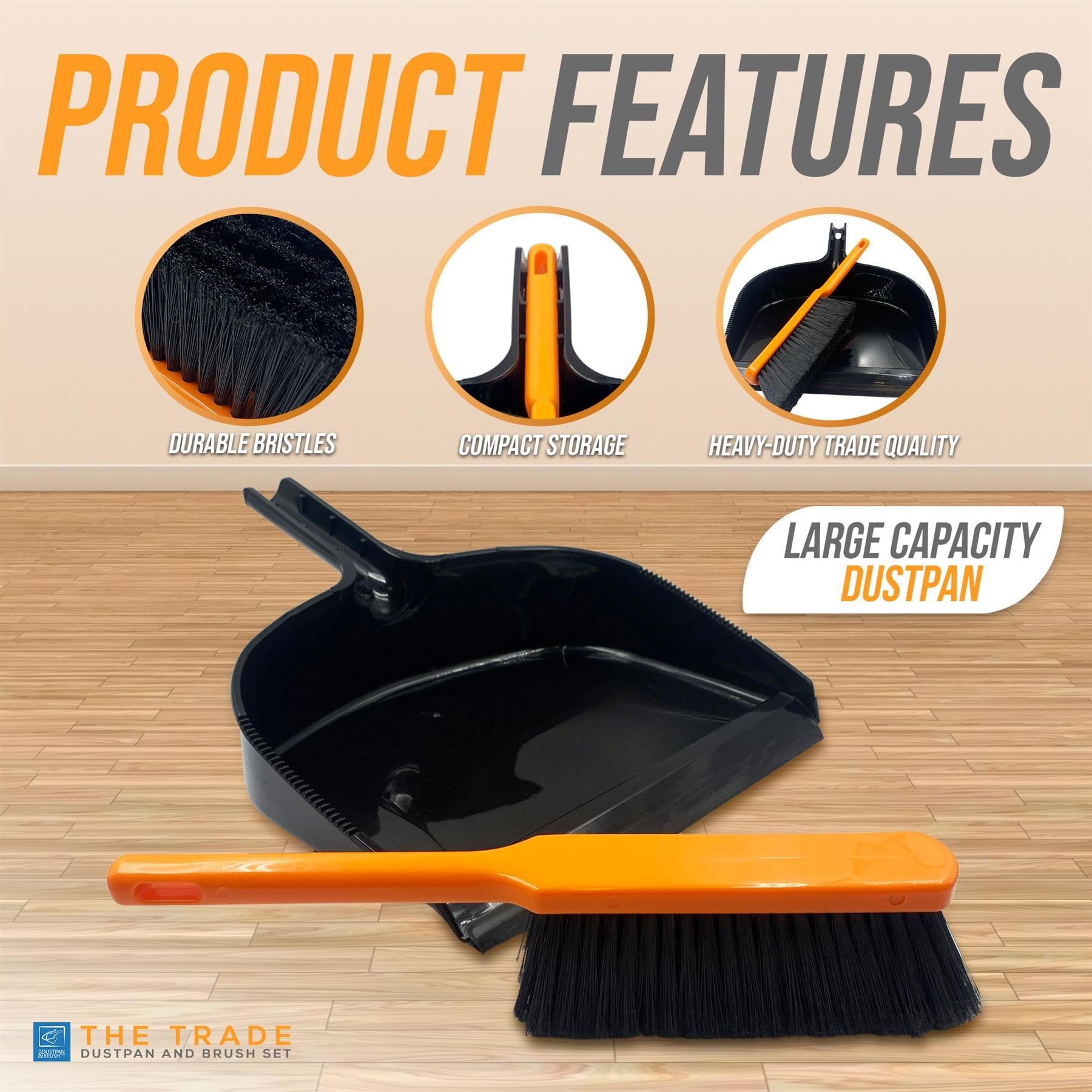TRADE Jumbo Dustpan and Large Brush Set – Heavy Duty Builders Cleaning Set