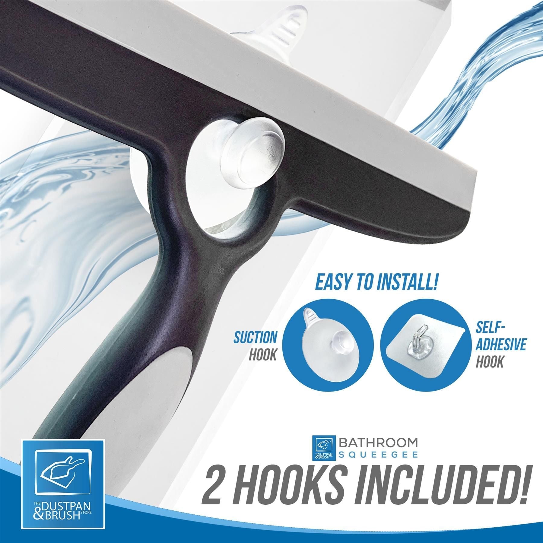 Deluxe Grey Shower Squeegee for Shower Screens with Wall Hooks