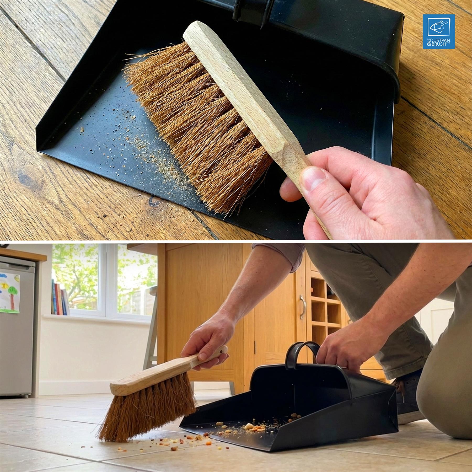 Metal Hooded Dustpan and Brush Set with Soft Coco Brush
