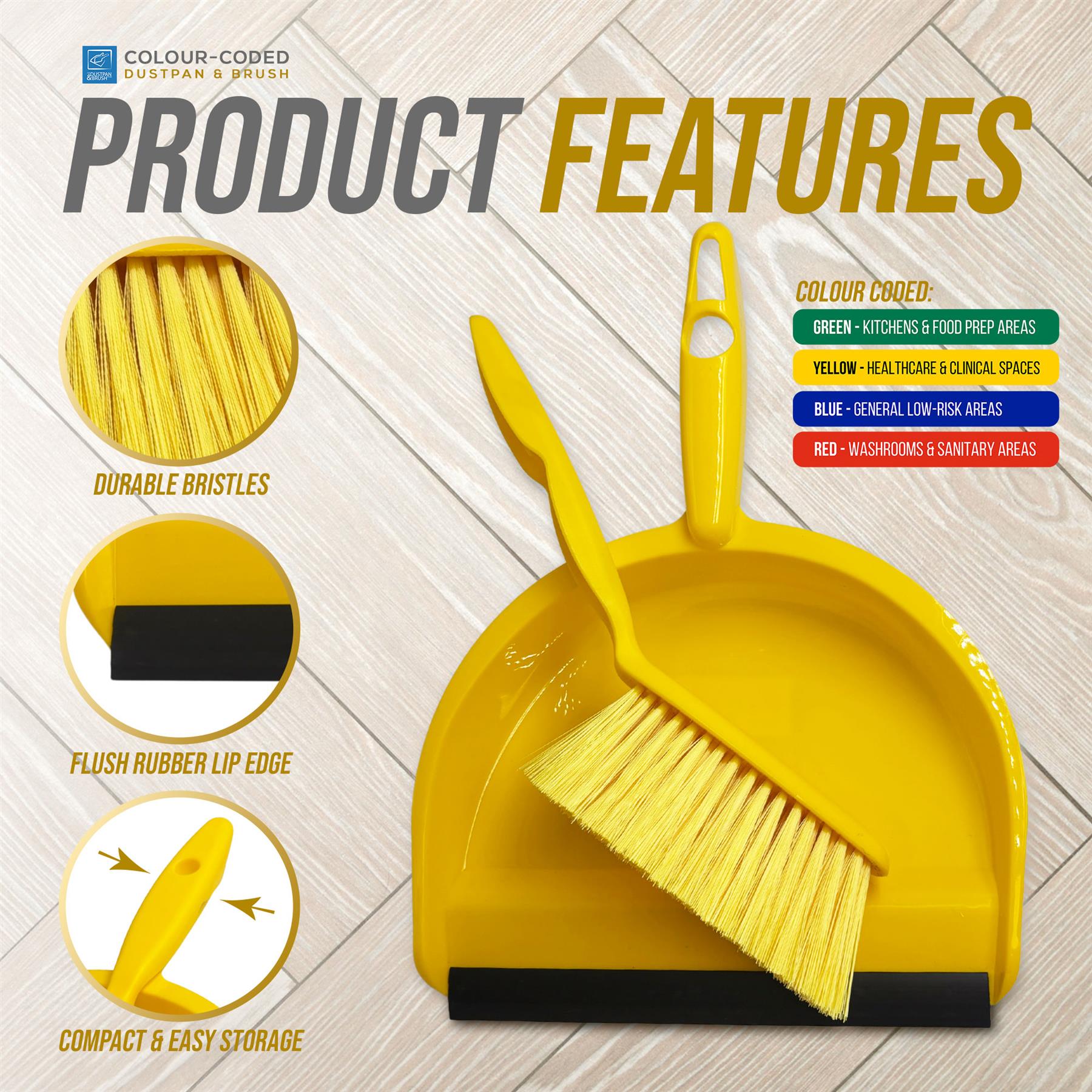 Yellow Colour Coded Dustpan and Brush Set