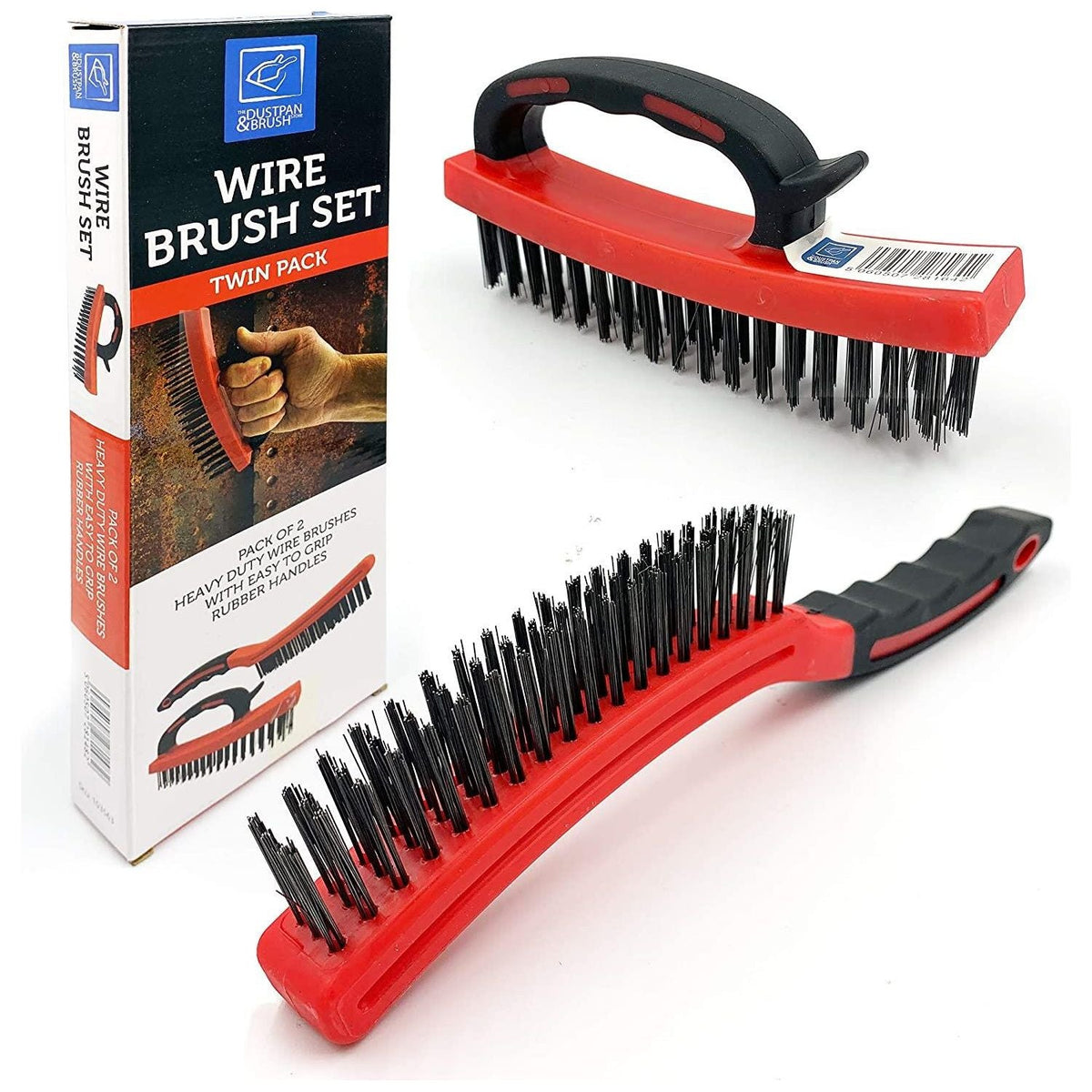 Wire Brush Set with Rubber Grip Handles | Heavy Duty Steel Brushes