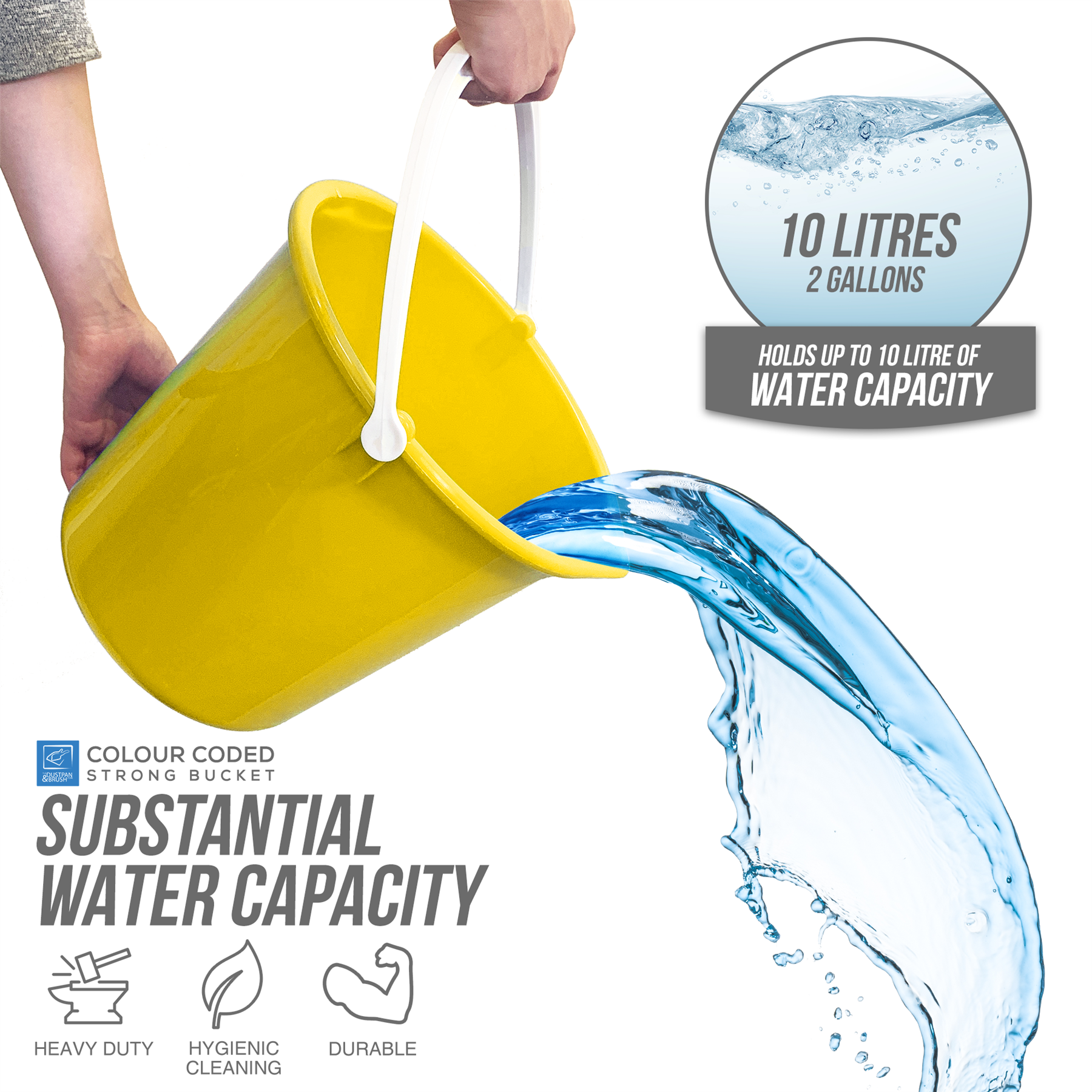 10L Plastic Cleaning Bucket - Blue, Green, Red, Yellow & Black