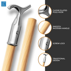 4ft Chrome Window Pole with Wooden Handle for High Windows
