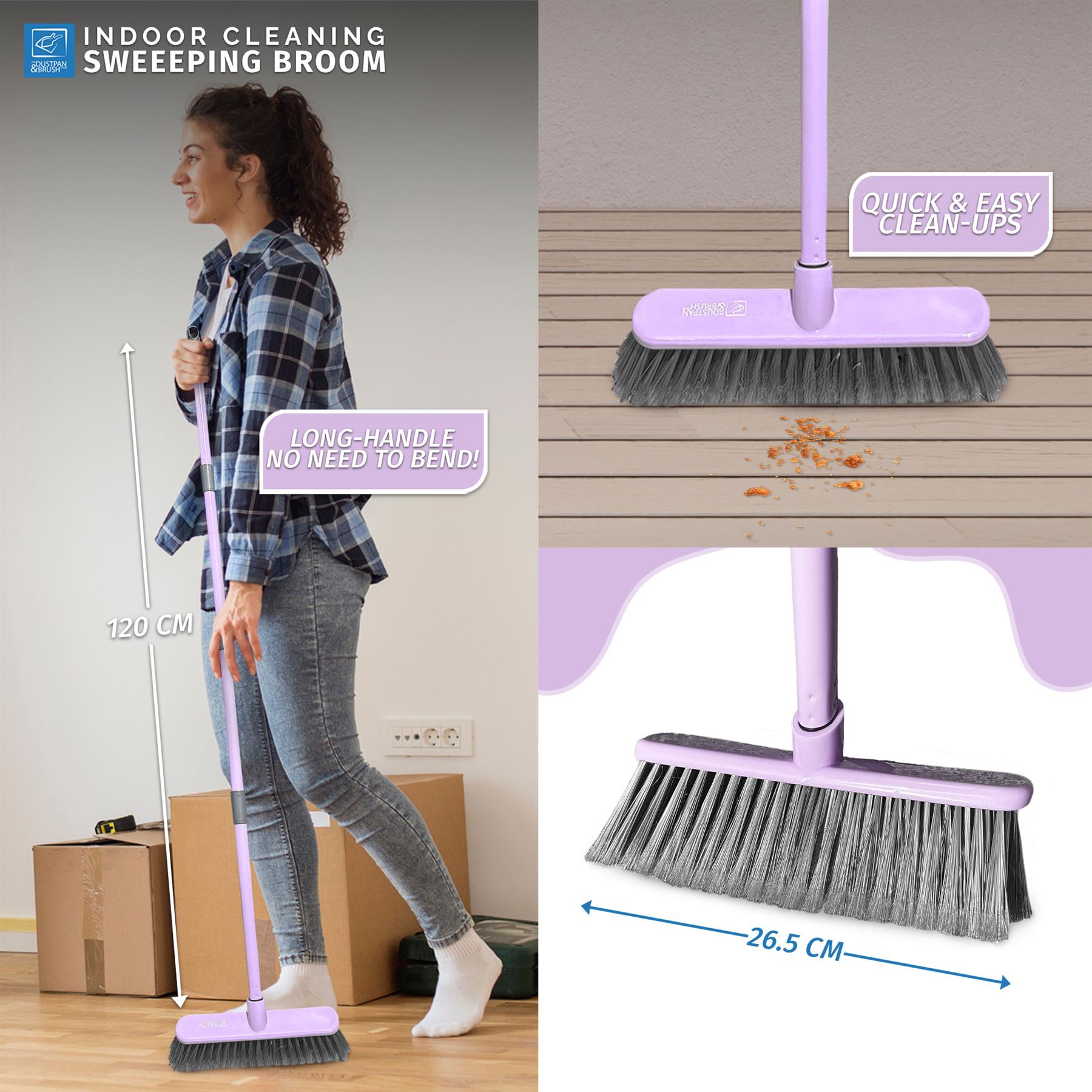 Indoor Sweeping Broom – Soft Bristle Floor Brush Duck Egg or Lilac