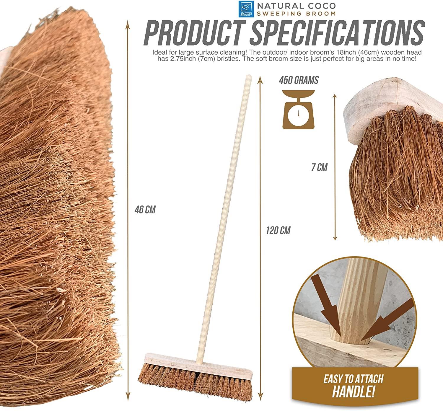 18" Soft Coco Broom with Wooden Handle for Dry Sweeping