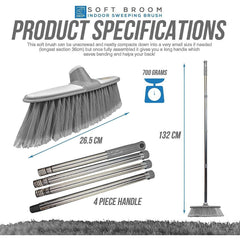 Grey & White Indoor Broom with 4 Piece Handle