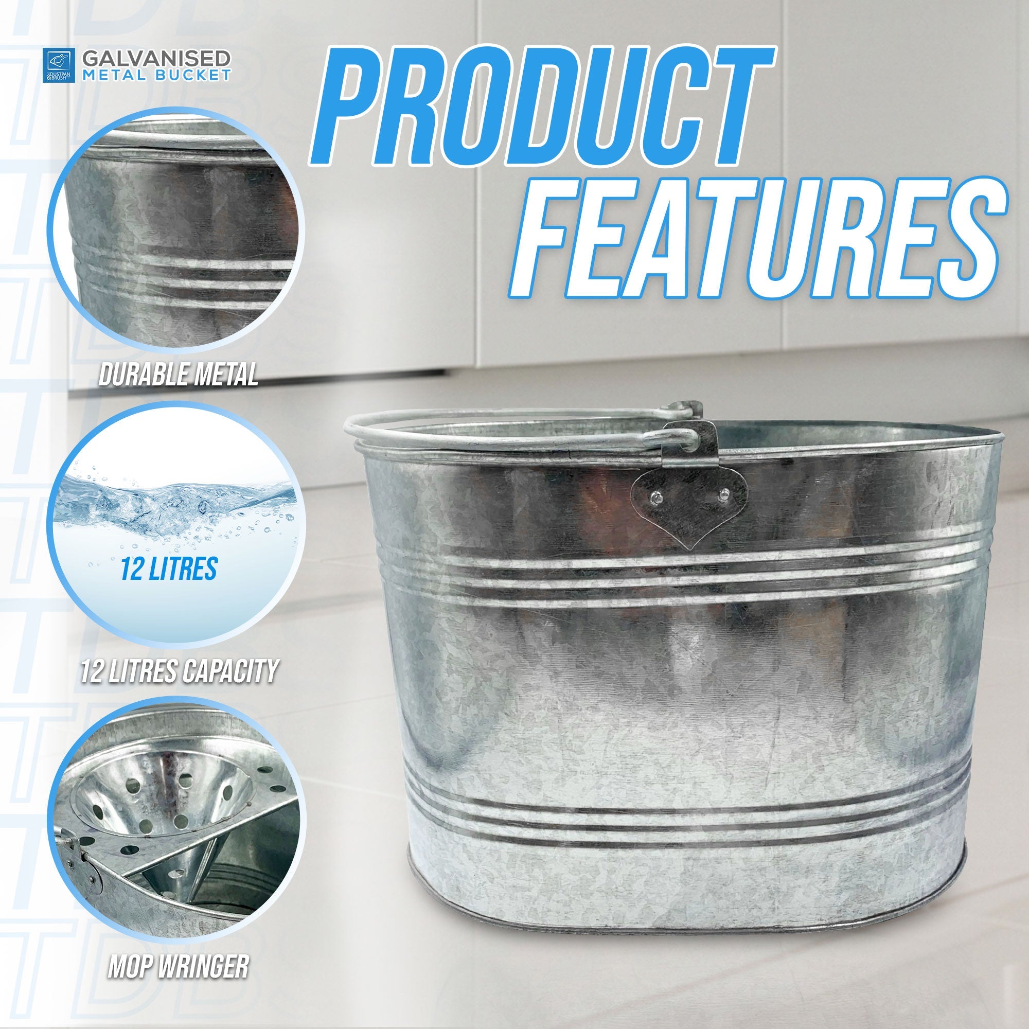 13L Galvanised Metal Mop Bucket – Traditional Steel Bucket