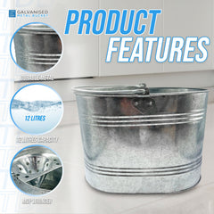 13L Galvanised Metal Mop Bucket – Traditional Steel Bucket