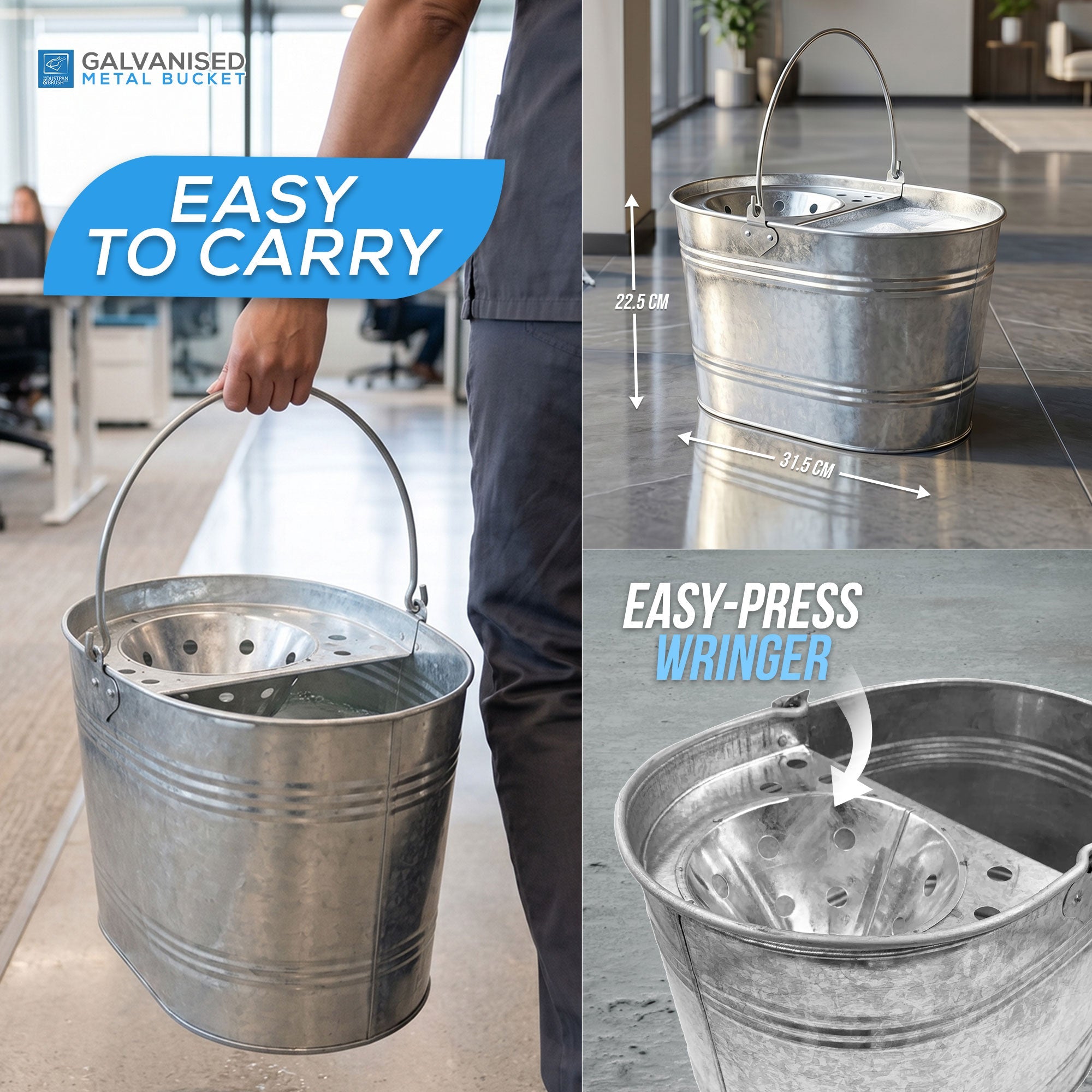 13L Galvanised Metal Mop Bucket – Traditional Steel Bucket