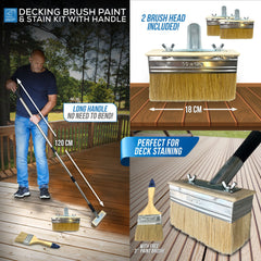 Decking Brush Paint & Stain Kit with Metal Handle | Long Handle Decking Applicator