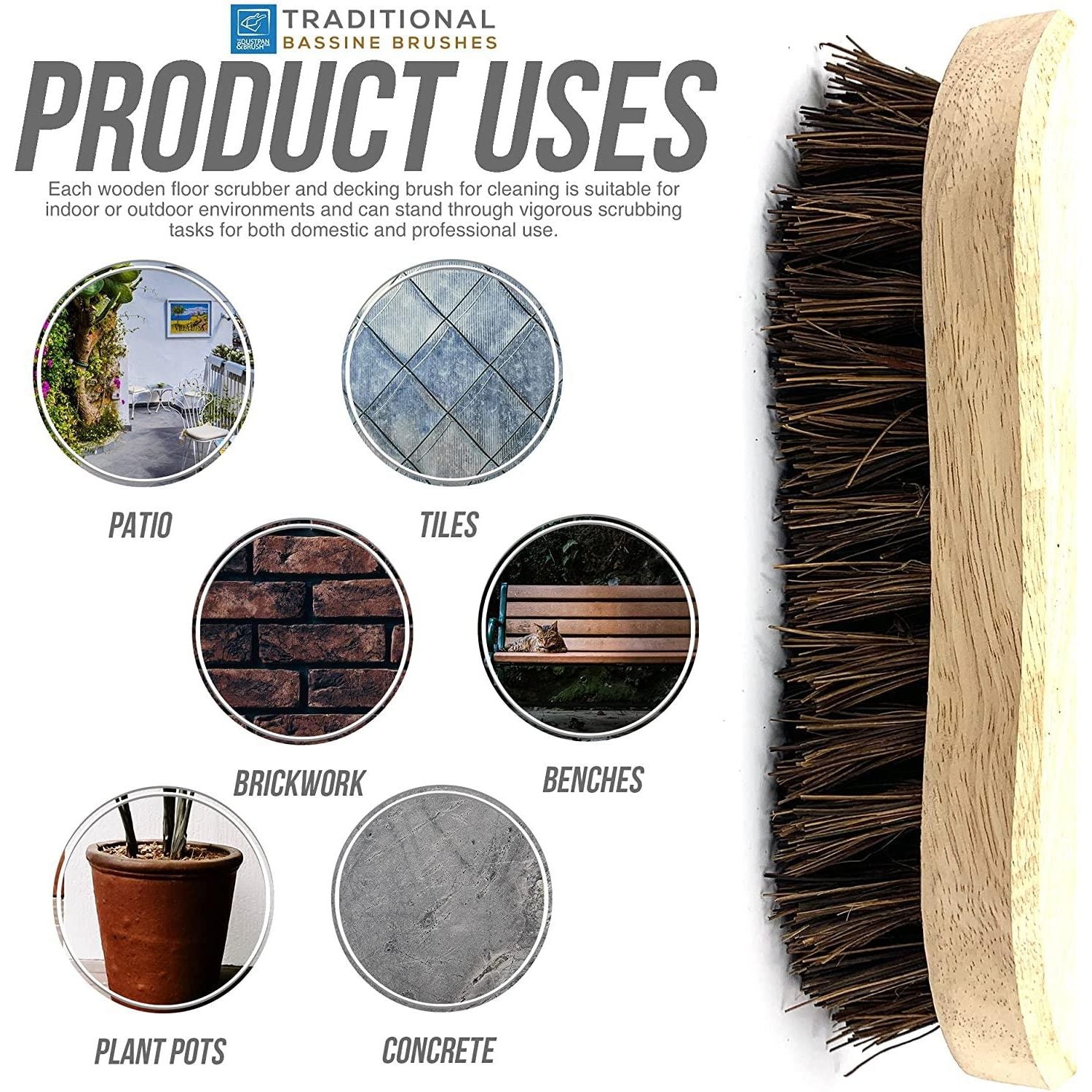 Traditional Wooden Bassine Scrubbing Brushes | Pack of 2