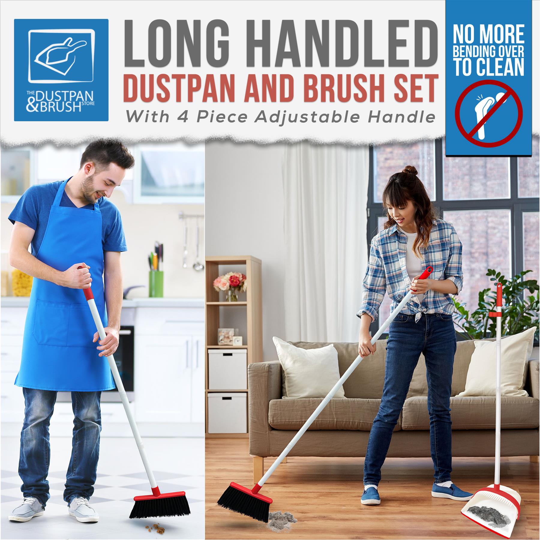 White & Red Long Handled Dustpan and Brush Set