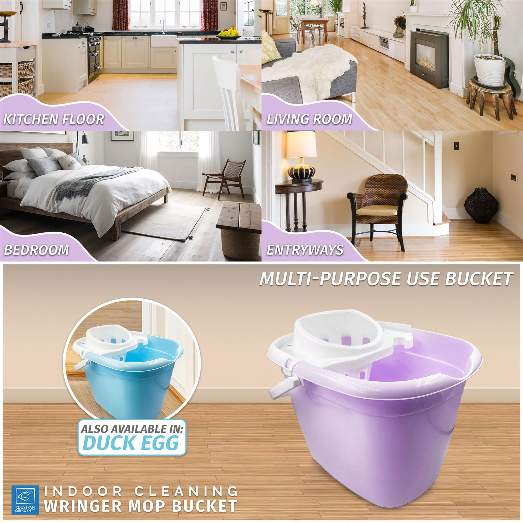 Lilac Mop Bucket with Wringer | 13L Cleaning Bucket