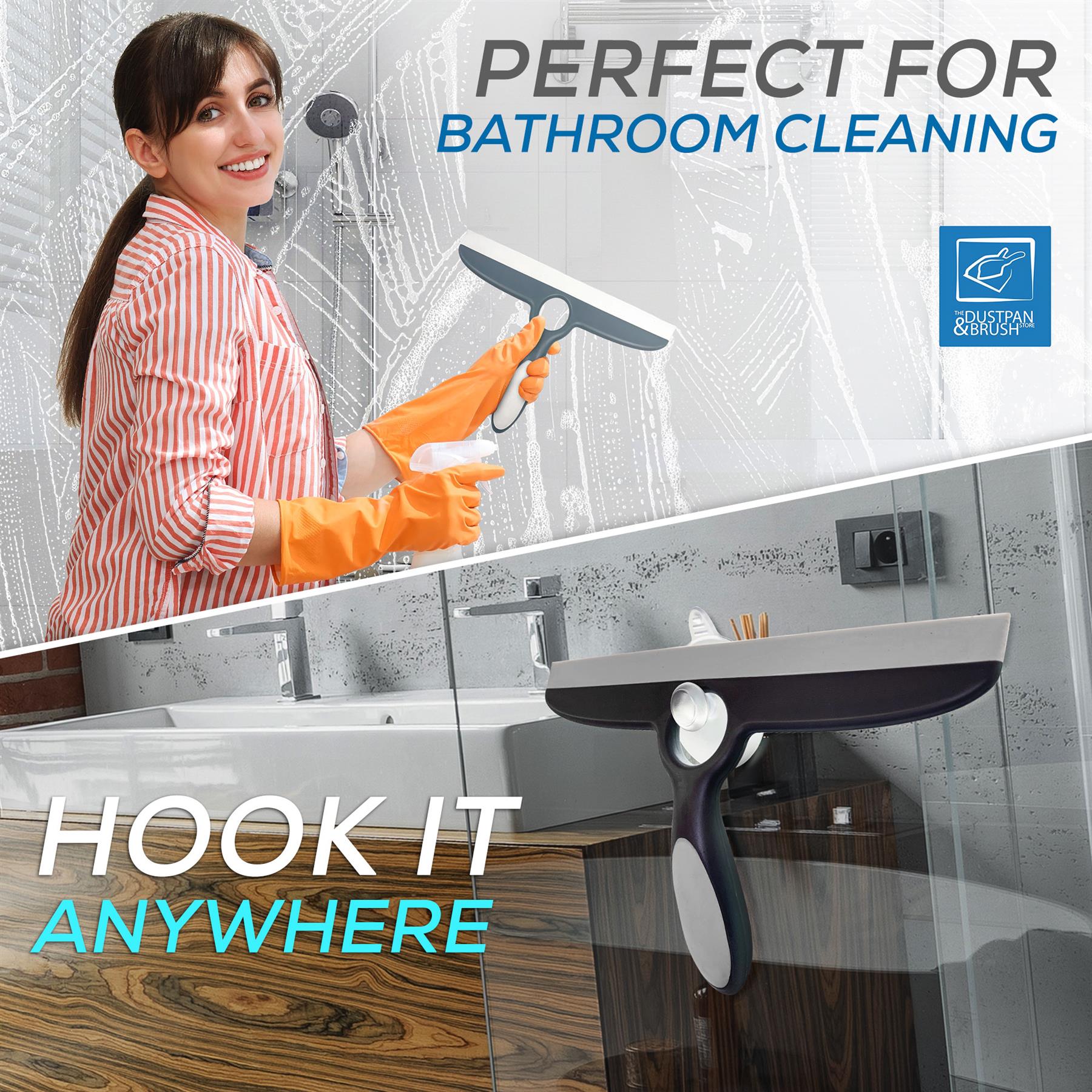 Deluxe Grey Shower Squeegee for Shower Screens with Wall Hooks
