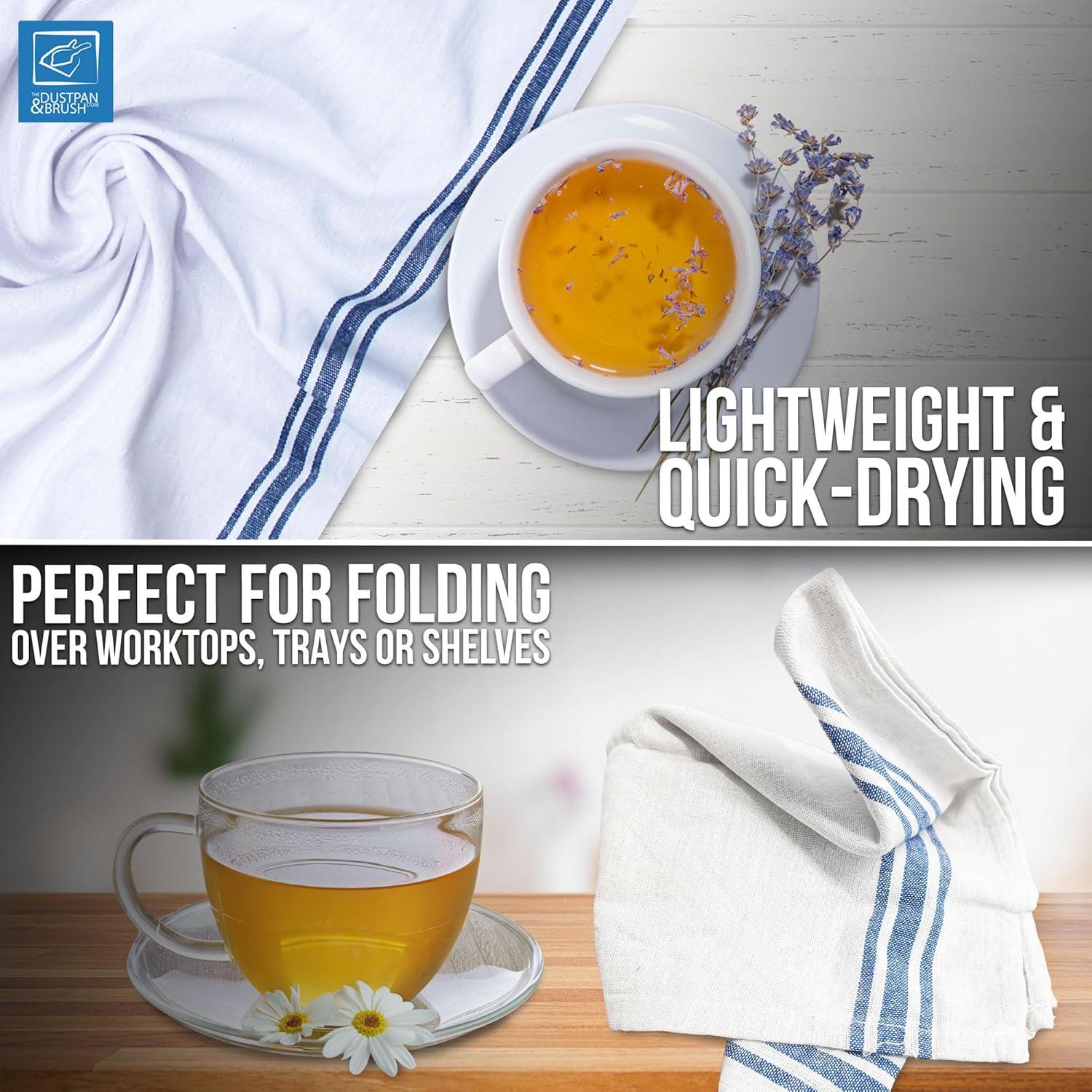 Blue & White Caterers Tea Towels Pack of 10 | Cotton Kitchen Towels