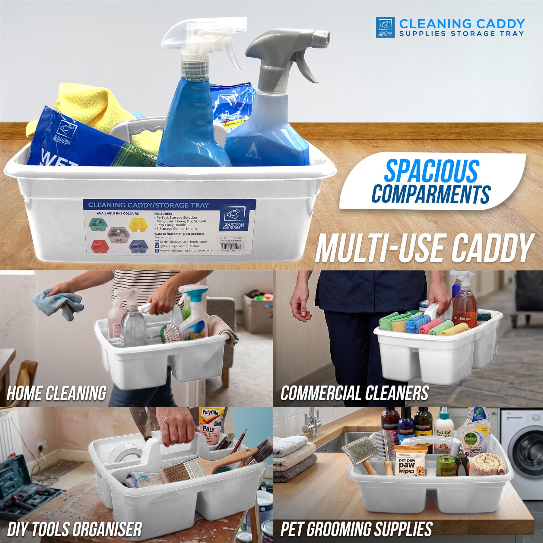 White Cleaning Caddy Storage Tray with Carry Handle