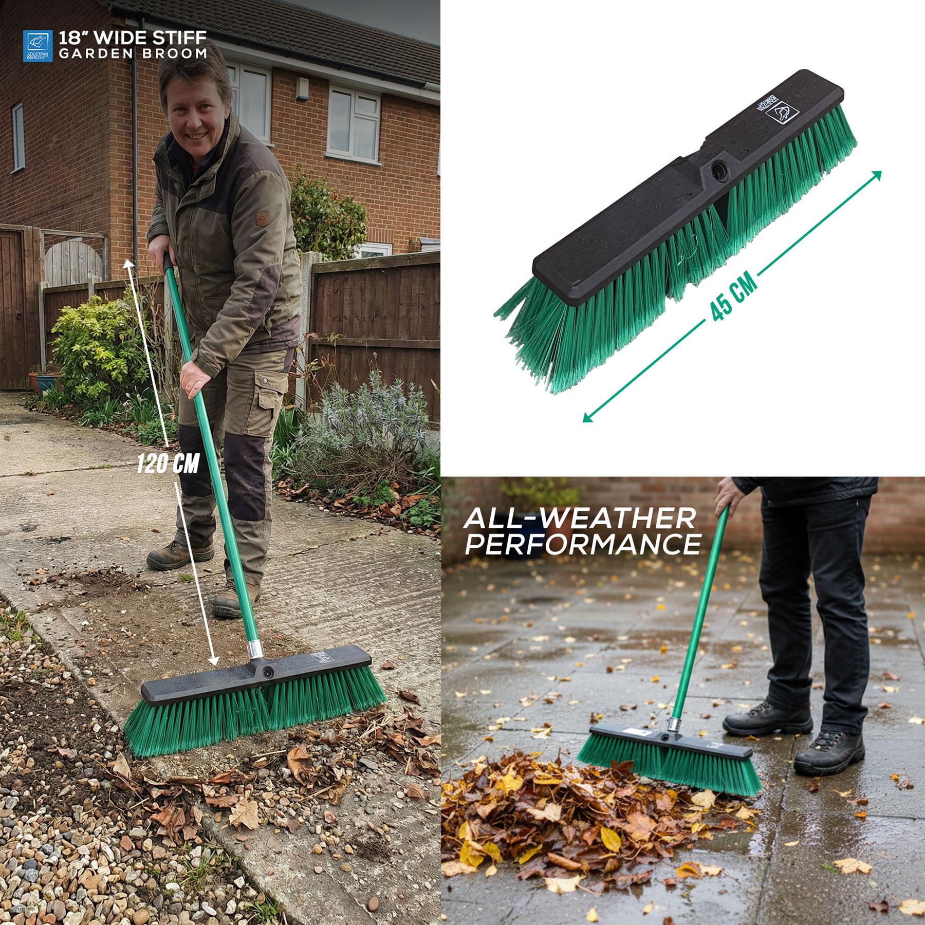 18" Heavy Duty Outdoor Yard Broom with Metal Handle