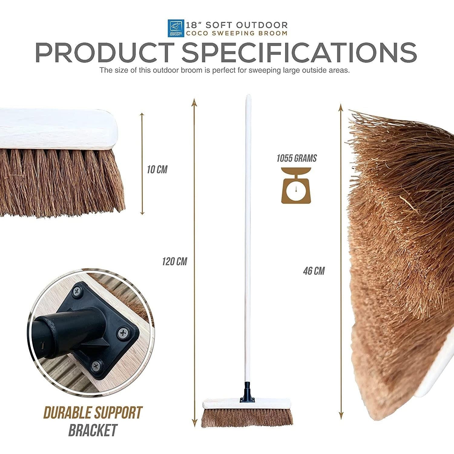 18" Soft Coco Broom with Wooden Handle | Patio & Decking Sweeper