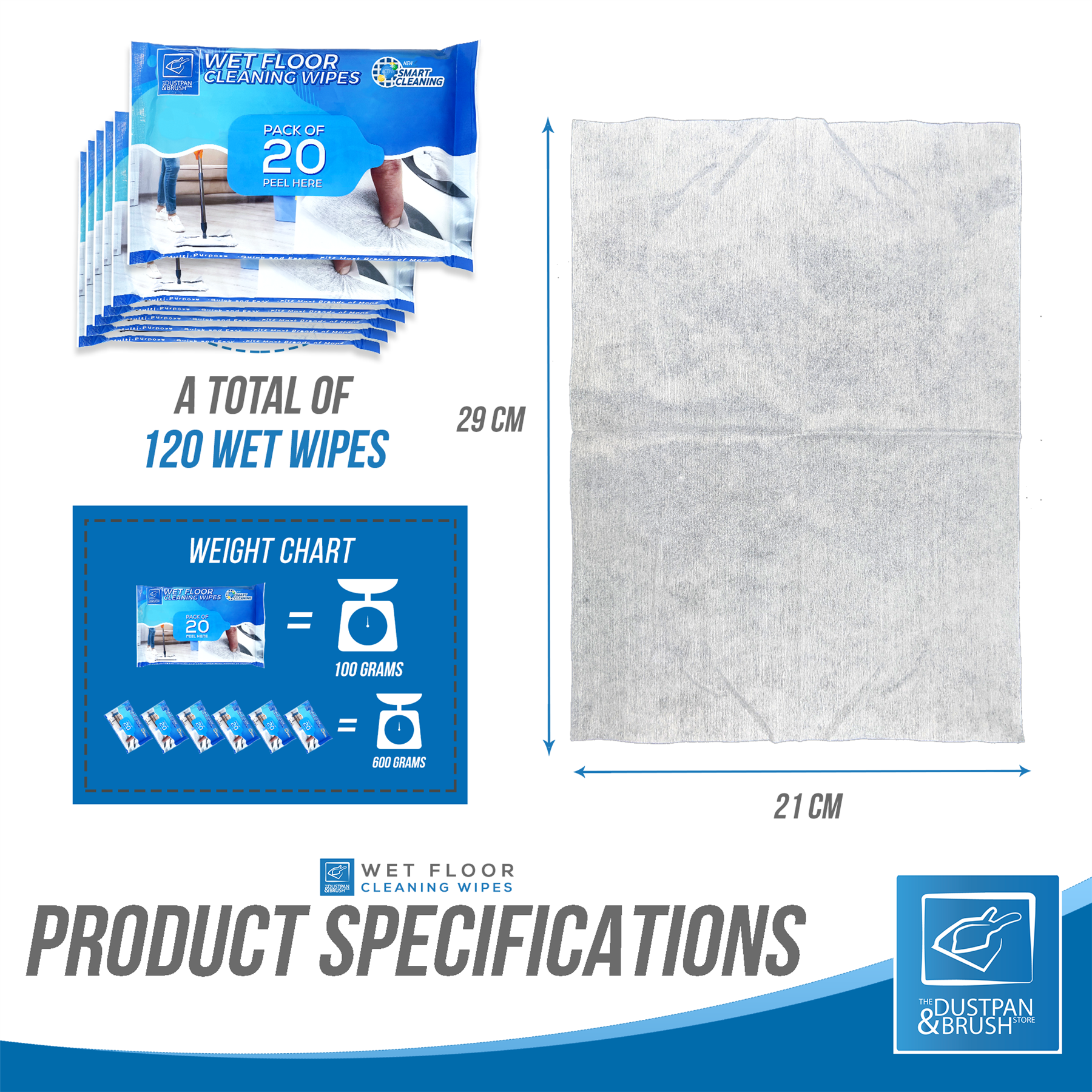 Wet Floor Mop Wipes – 6 Packs of 20 Cleaning Cloths