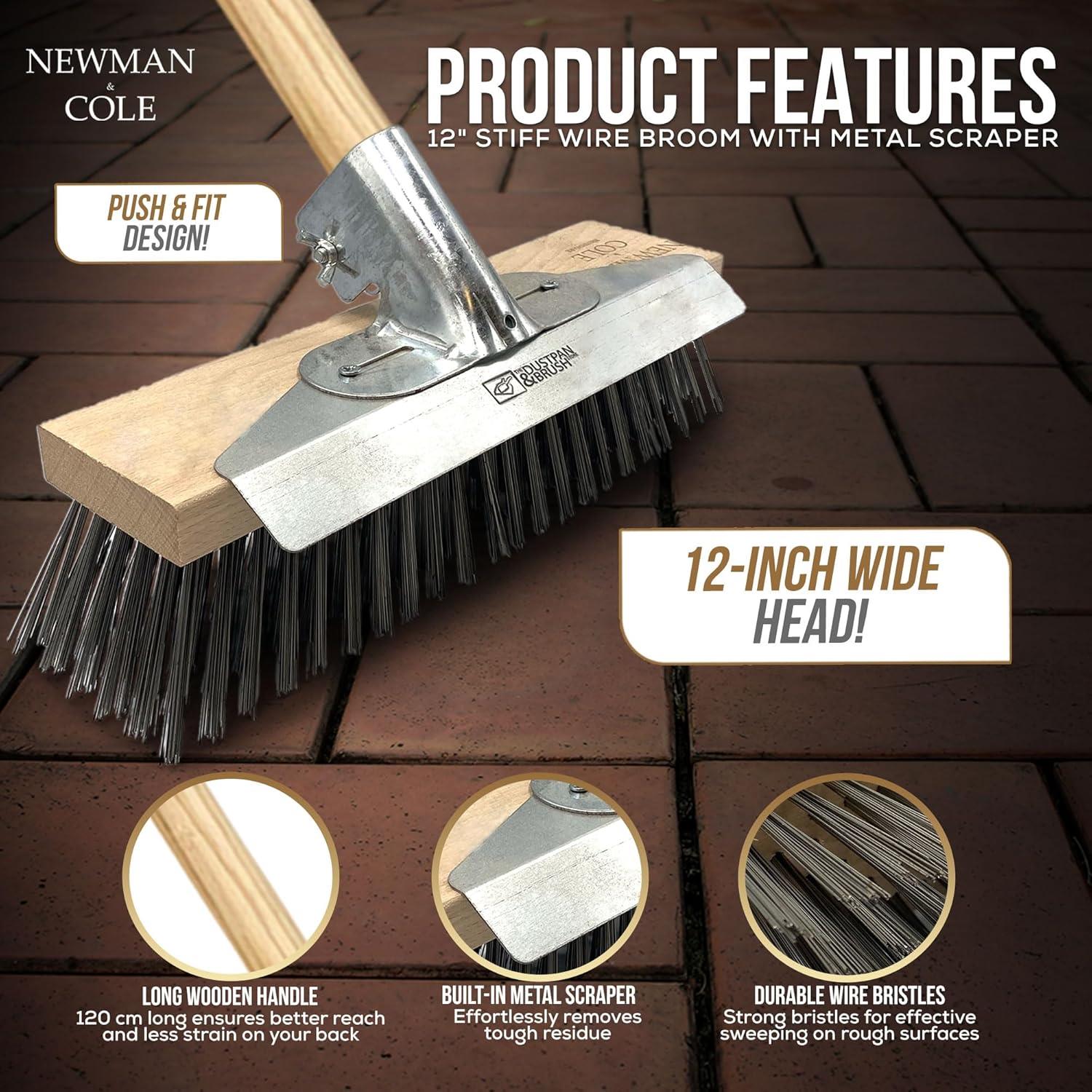 Newman & Cole 12" Wire Broom with Scraper & Handle