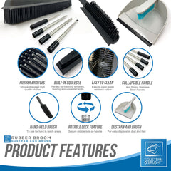 Rubber Broom, Hand Brush & Dustpan Set for Pet Hair